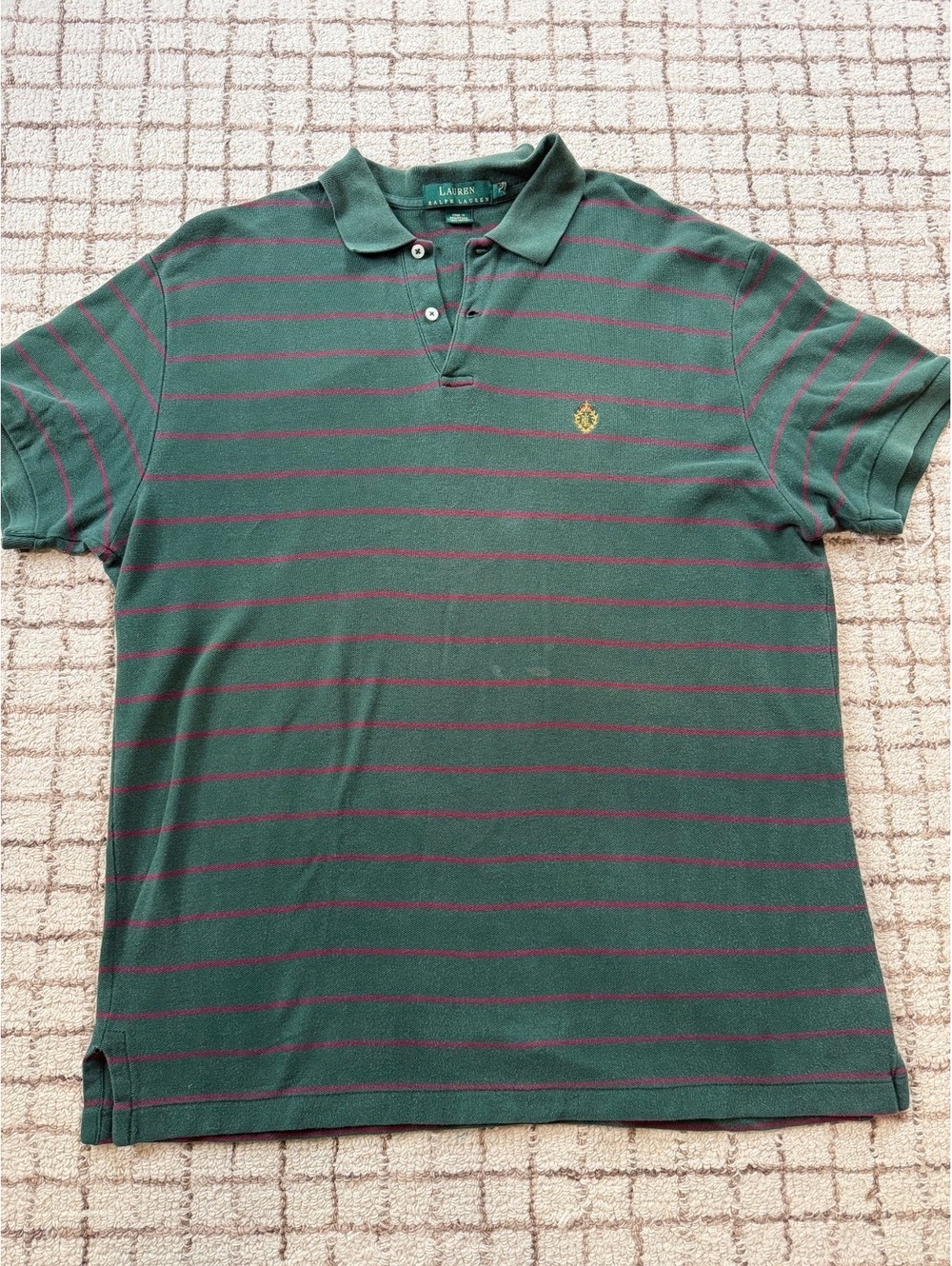 Vintage 90s Men’s Lauren Ralph Lauren Green w/ Red Striped Polo size L cotton